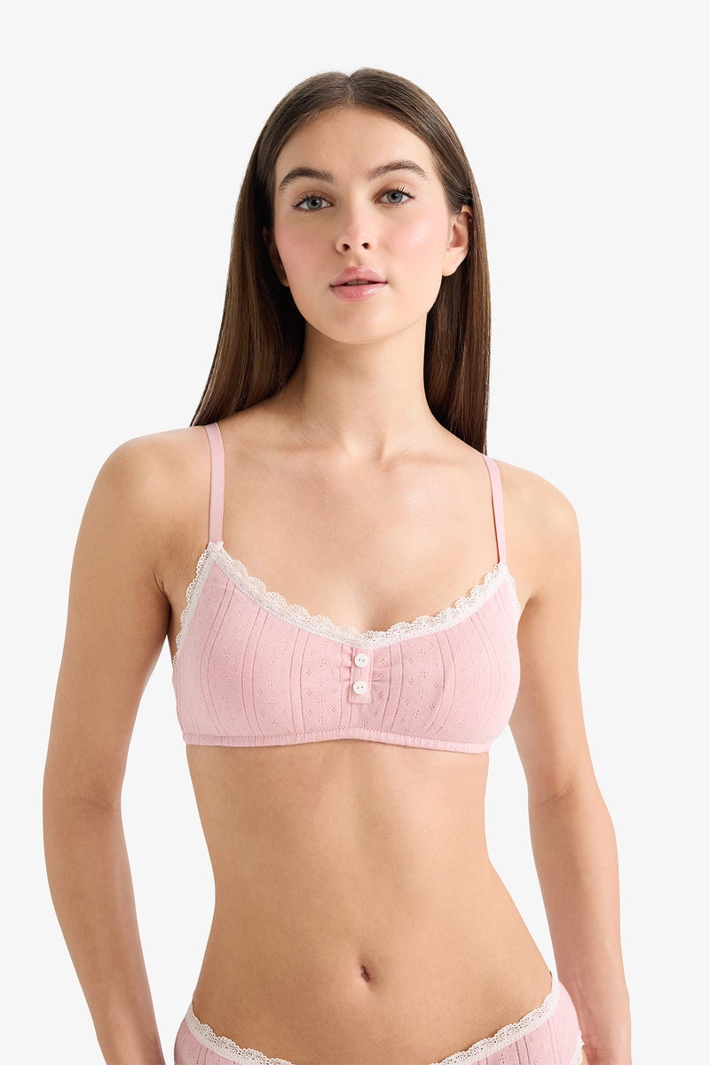 DeFacto Pink Woman Lace Detail Ribbed Removable Pads Bra Casual - Image 3